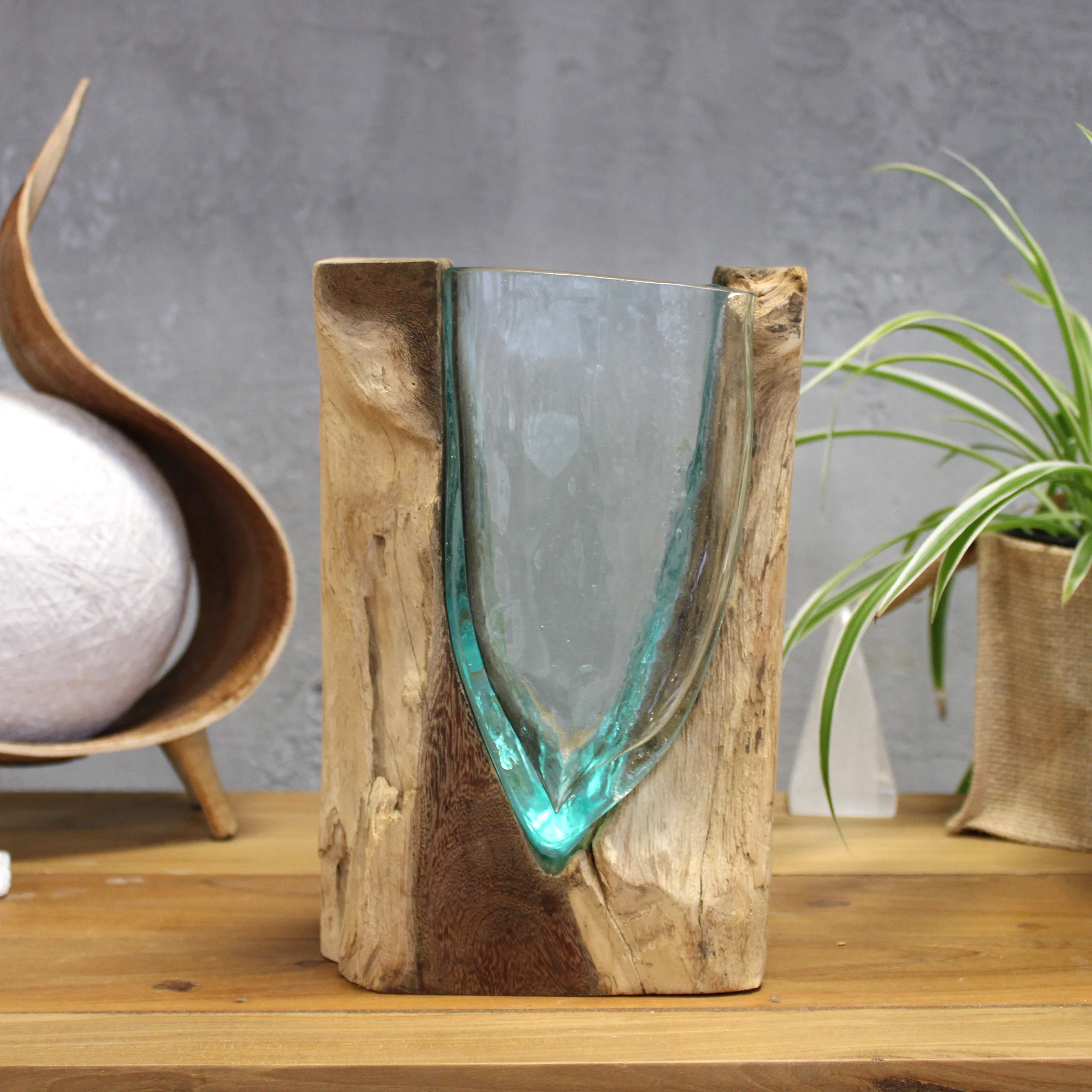 molten glass on wood