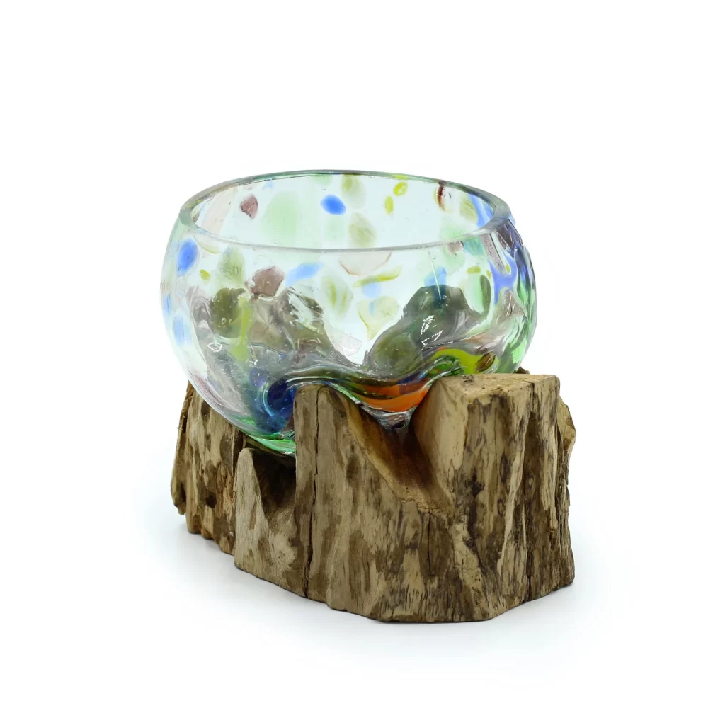 Molten glass on Whitewash Wood