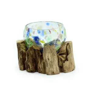 hand-blown coloured glass on wood