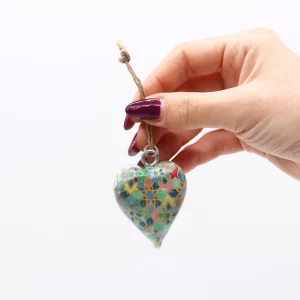 Small Wooden Heart Decoration –  Mediterranean Tile Pattern