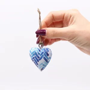Small Wooden Heart – Blue Stripes