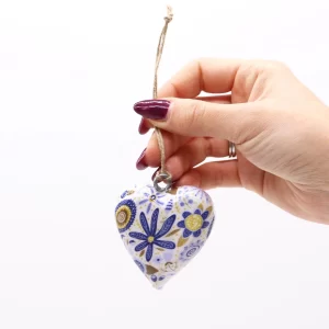 Wooden Heart Decoration –  Blue Floral