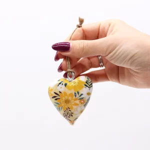 Wooden Heart Decoration –  Yellow Floral