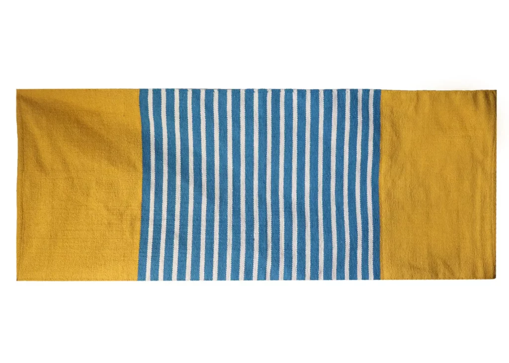 Indian Cotton Rug - Yellow And Blue