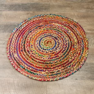 Round Jute and Recycled Cotton Rug – Colorful 120 Cm