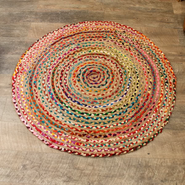 Round Jute and Recycled Cotton Rug -  Colorful 120 Cm - Image 4