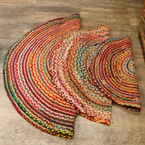 Round Jute and Recycled Cotton Rug – Colorful 150 cm