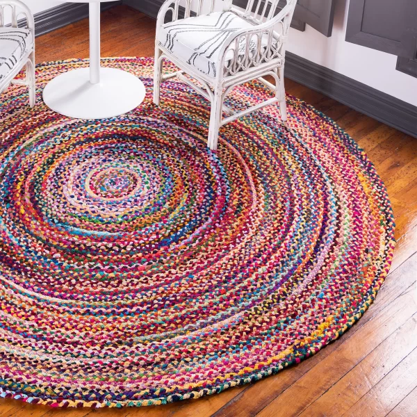 Round Jute and Recycled Cotton Rug - Colorful 150 cm - Image 4