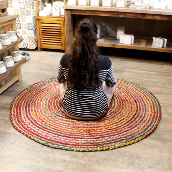 Round Jute and Recycled Cotton Rug - Colorful 150 cm - Image 3