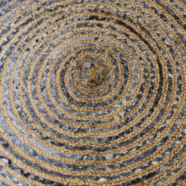 Round Jute and Recycle Denim Rug - Grey 120 cm - Image 2