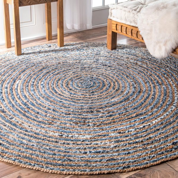 Round Jute and Recycle Denim Rug - Grey 120 cm - Image 3