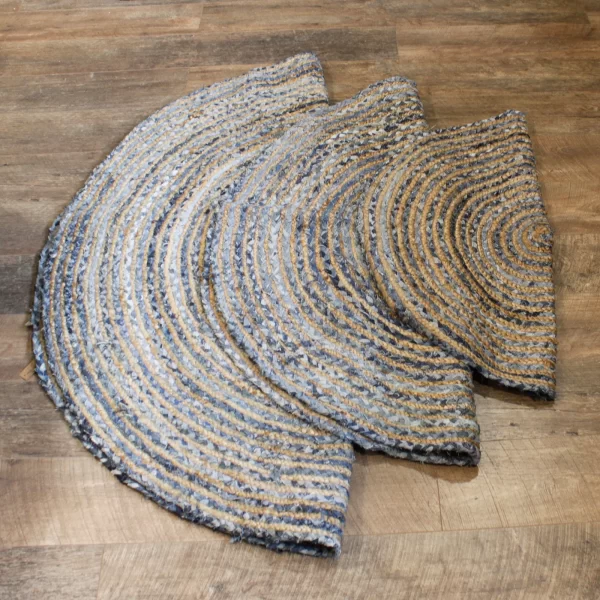 Round Jute and Recycle Denim Rug - Grey 120 cm - Image 5