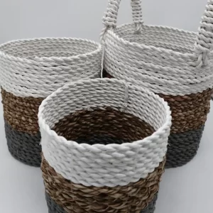 Seagrass Basket Set – Grey Natural And White