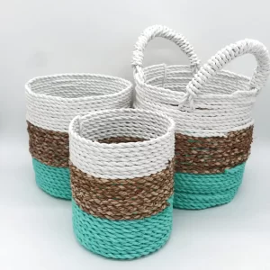 Seagrass Basket Set – Green Natural White